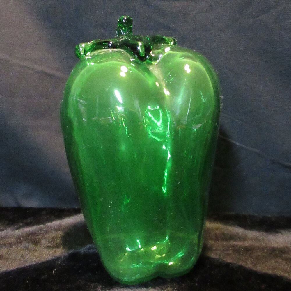 Vintage Handblown Glass Green Pepper - Glass Vegetable - Kitchen Decor